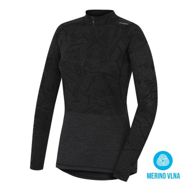 Women's Merino thermal underwear with neck zip black HUSKY - view 2